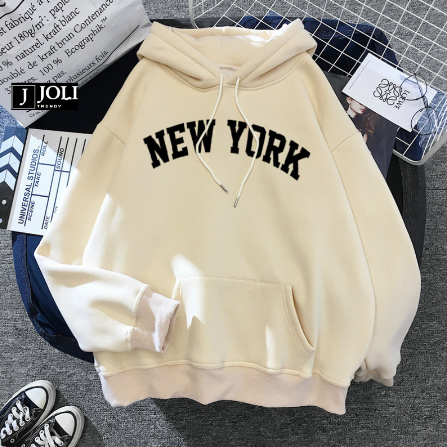 Áo Hoodie New York Nam Nữ By JOLI Unisex Chất Nỉ Lót Bông Mũ 2 Lớp Form Rộng