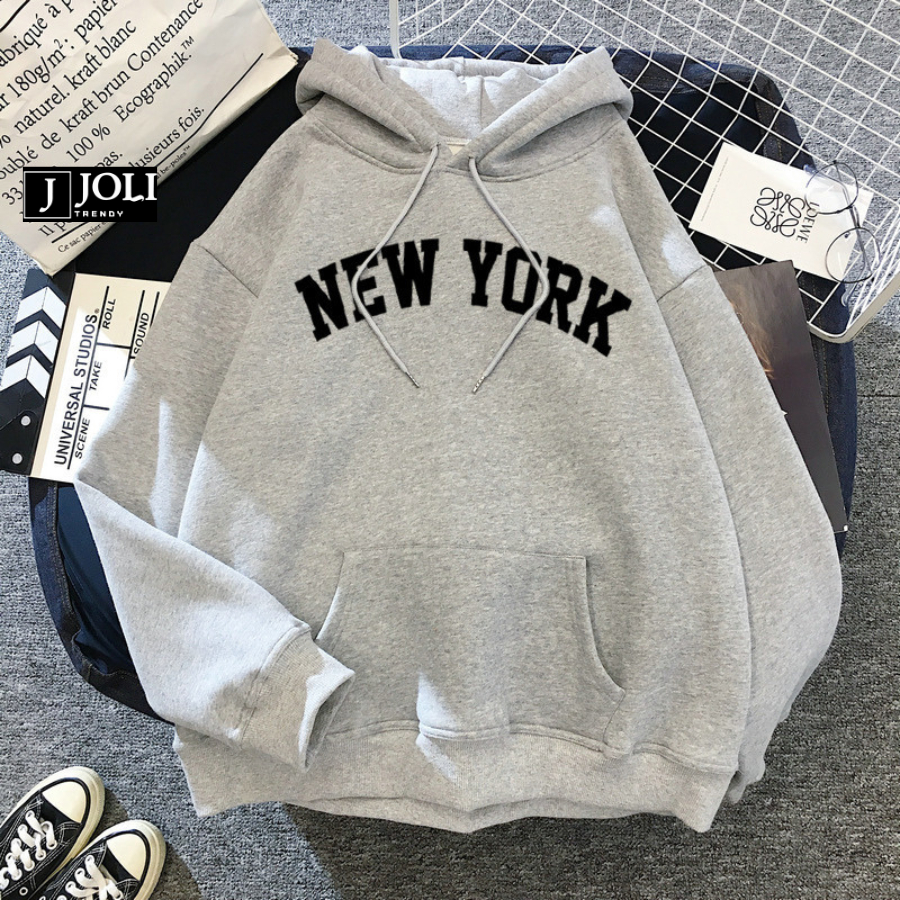 Áo Hoodie New York Nam Nữ By JOLI Unisex Chất Nỉ Lót Bông Mũ 2 Lớp Form Rộng