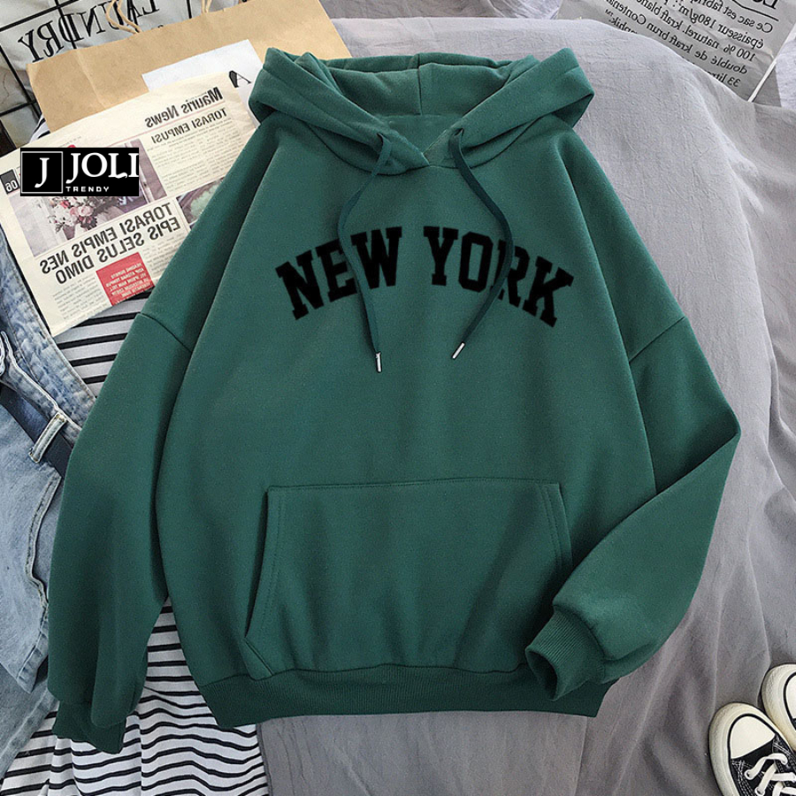 Áo Hoodie New York Nam Nữ By JOLI Unisex Chất Nỉ Lót Bông Mũ 2 Lớp Form Rộng