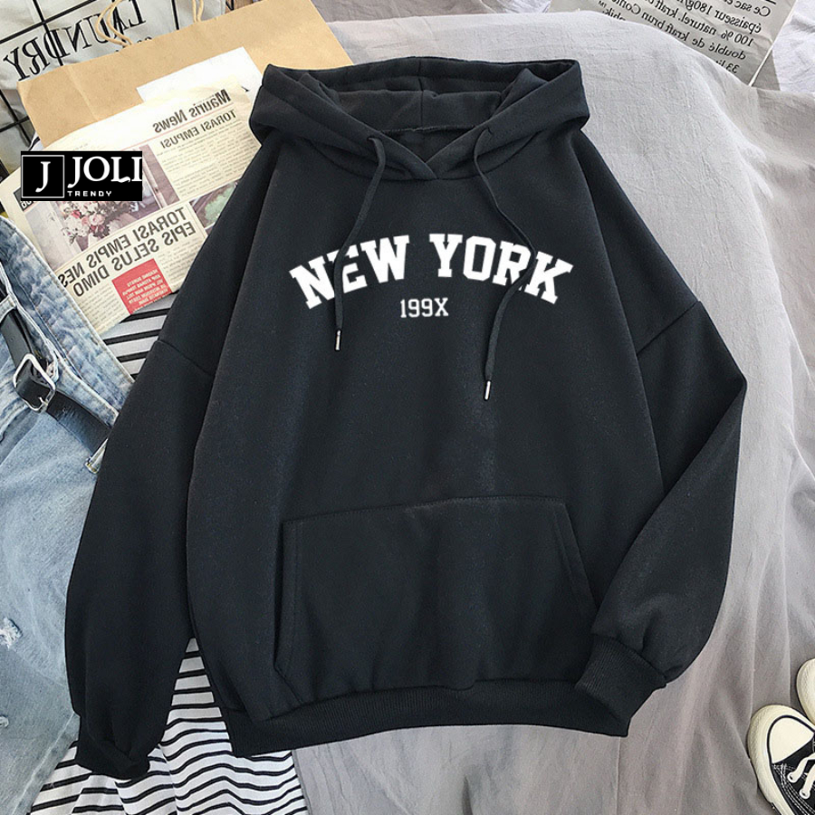 Áo Hoodie New York Nam Nữ By JOLI Unisex Chất Nỉ Lót Bông Mũ 2 Lớp Form Rộng