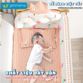 Quây cũi vải cotton cao cấp bông tự nhiên thoáng khí, Quây cũi 4 mặt có đệm gối đi kèm GM-Q105 GENMAMA
