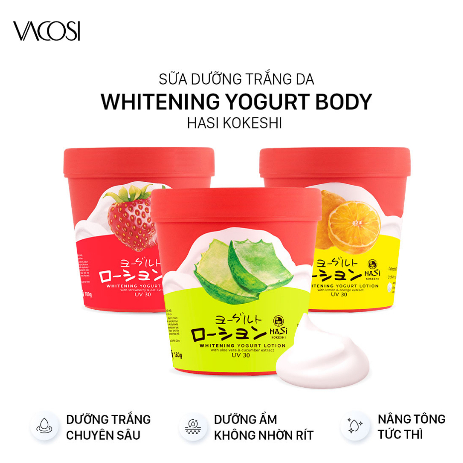 Sữa Dưỡng Thể Trắng Da Yogurt & Trái Cây HASI KOKESHI Whitening Yogurt Lotion 180g