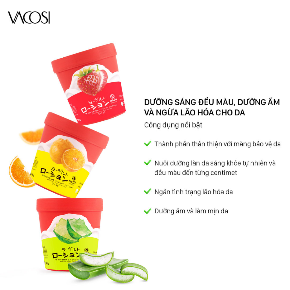 Sữa Dưỡng Thể Trắng Da Yogurt & Trái Cây HASI KOKESHI Whitening Yogurt Lotion 180g