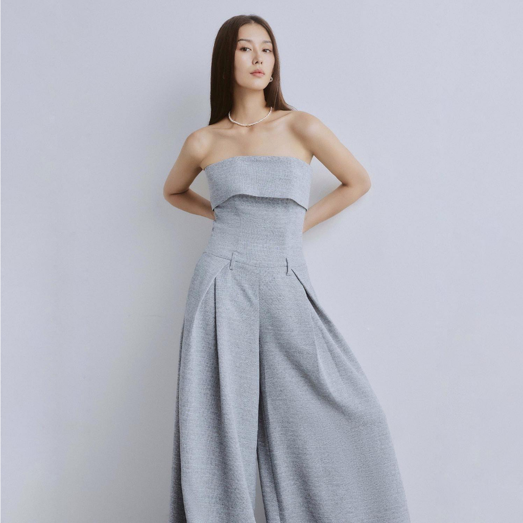 REINA - Levera Denim Jumpsuit Xám