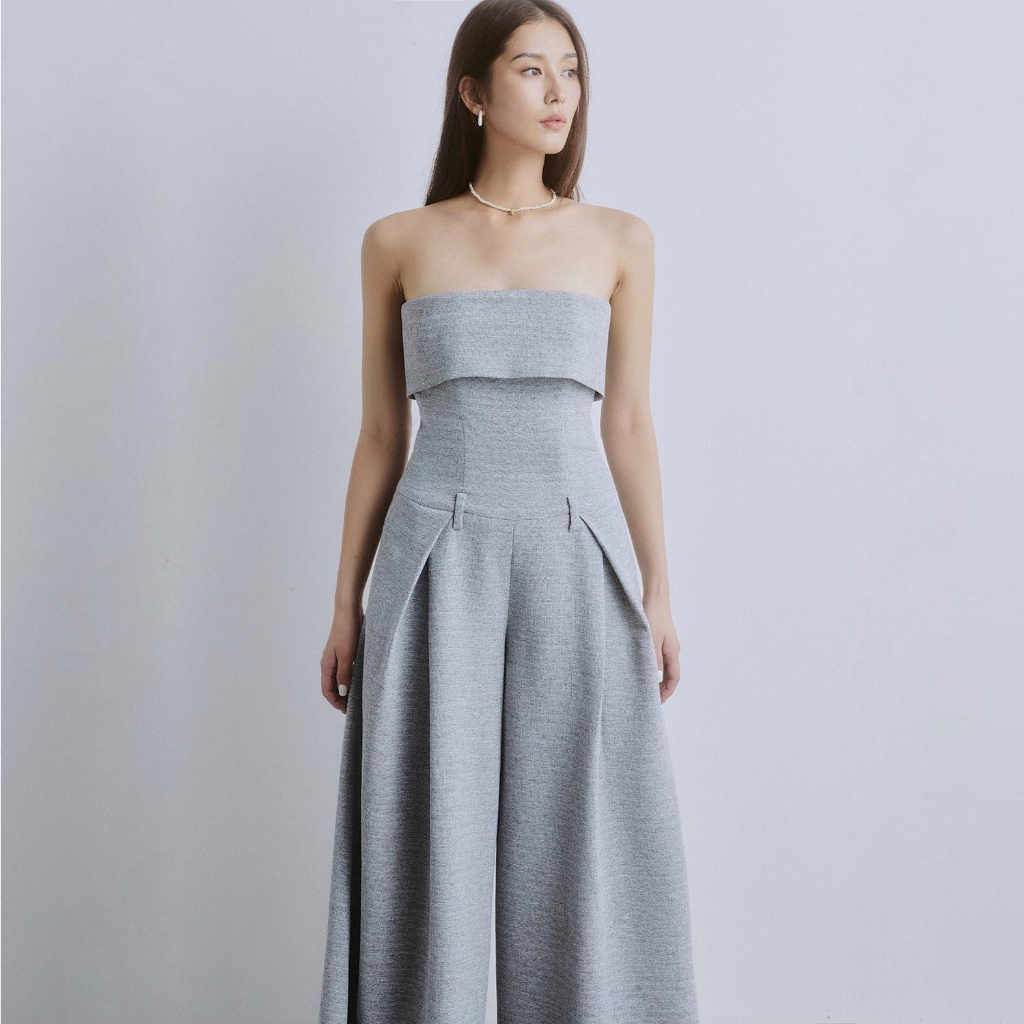 REINA - Levera Denim Jumpsuit Xám