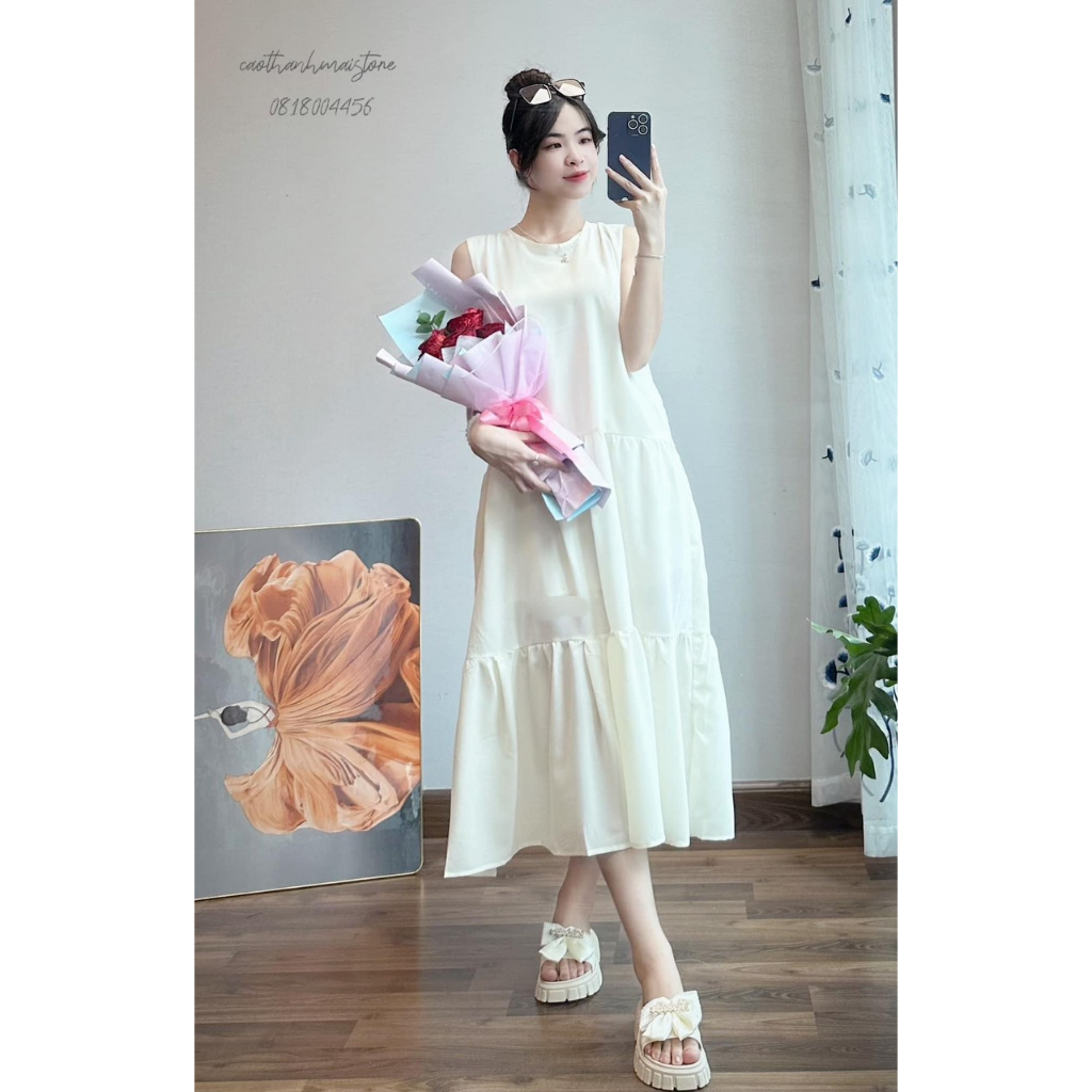 Váy thanh lý, váy bầu dáng maxi chất vải đũi hàng 2 lớp dày dặn mặc thoải mái ạ