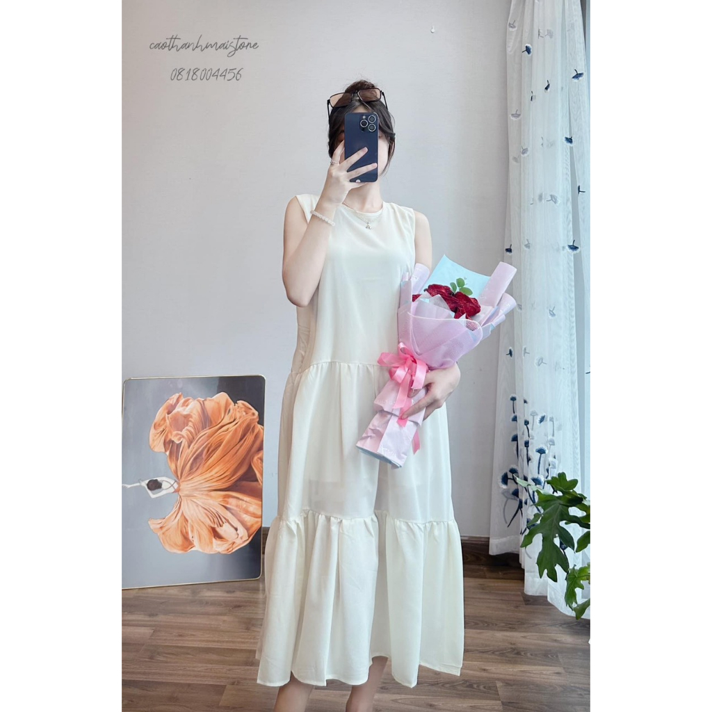 Váy thanh lý, váy bầu dáng maxi chất vải đũi hàng 2 lớp dày dặn mặc thoải mái ạ