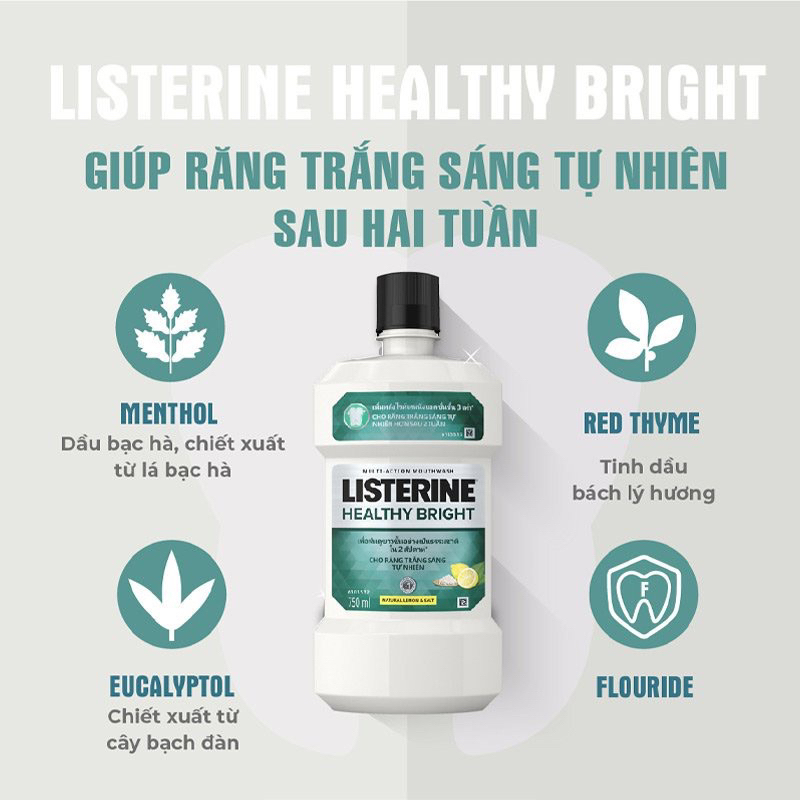 Nước súc miệng Listerine Healthy bright 250ml