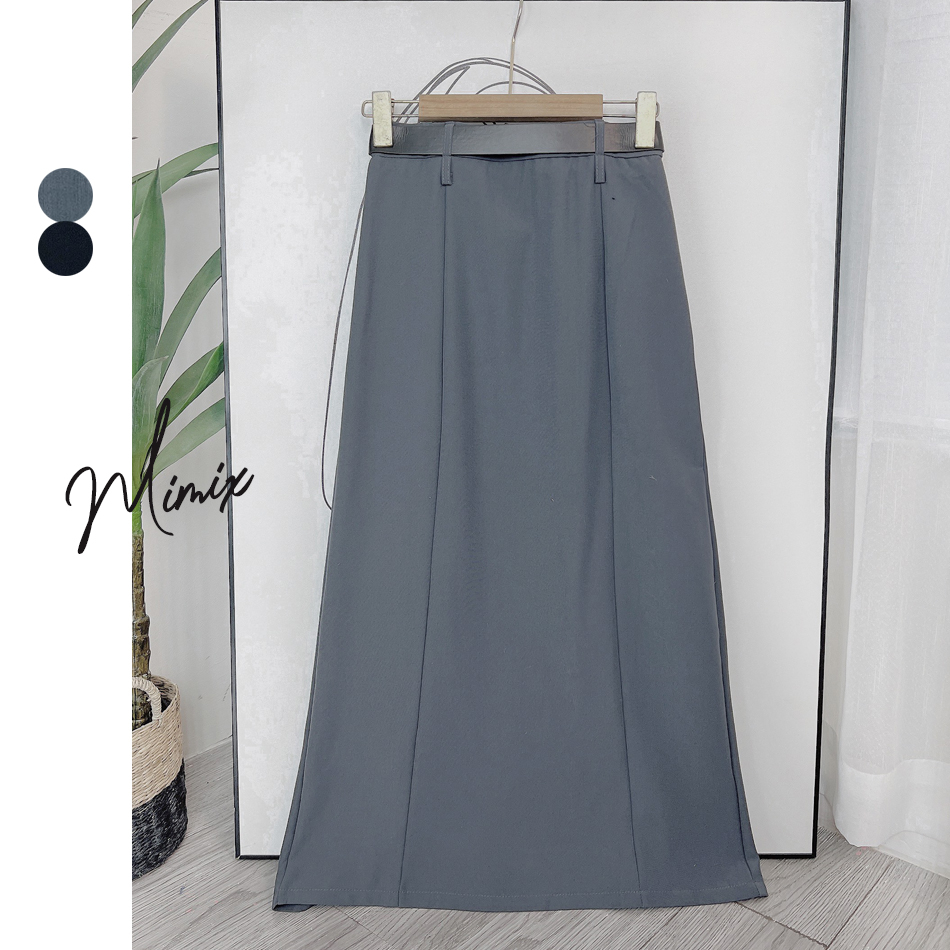 Chân Váy Form A Trơn Xẻ Tà Trước Tặng Kèm Thắt Lưng 2 Màu MIMIX DI0205