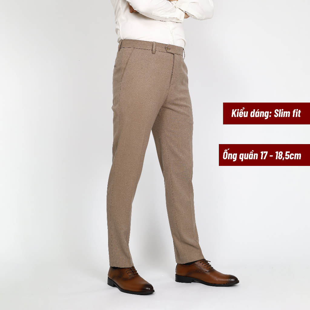Quần âu nam màu nâu nhạt cao cấp dáng Slimfit, quần tây nam dáng ôm basic sang trọng lịch lãm, Thế Giới Quần Nam