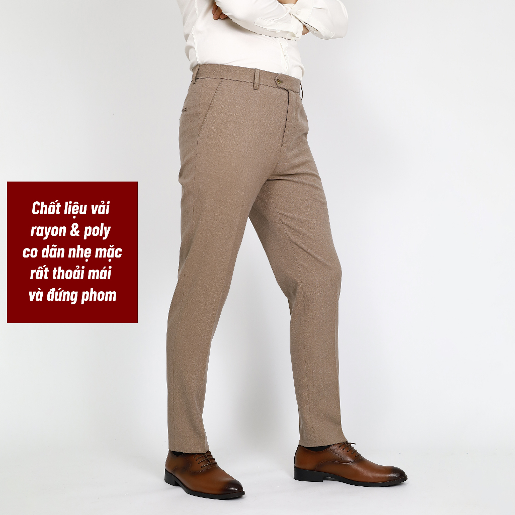 Quần âu nam màu nâu nhạt cao cấp dáng Slimfit, quần tây nam dáng ôm basic sang trọng lịch lãm, Thế Giới Quần Nam
