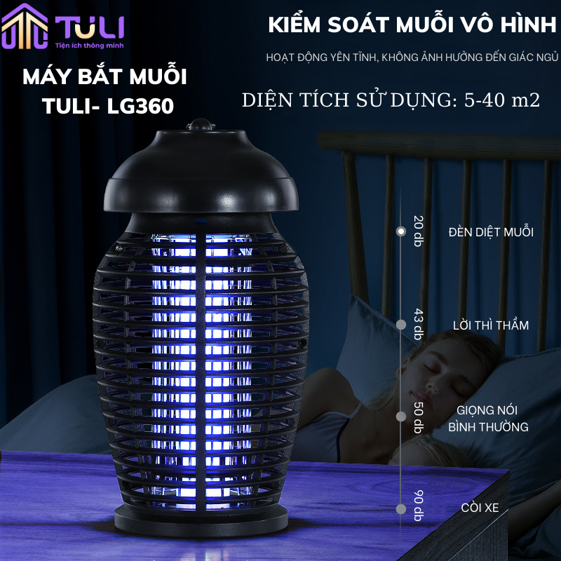 Đèn bắt muỗi thông minh cao cấp TULI TL018, Csuất 18W, Máy thu hút diệt Muỗi và Côn Trùng, Chống nước, Hiệu quả,BH 2 năm