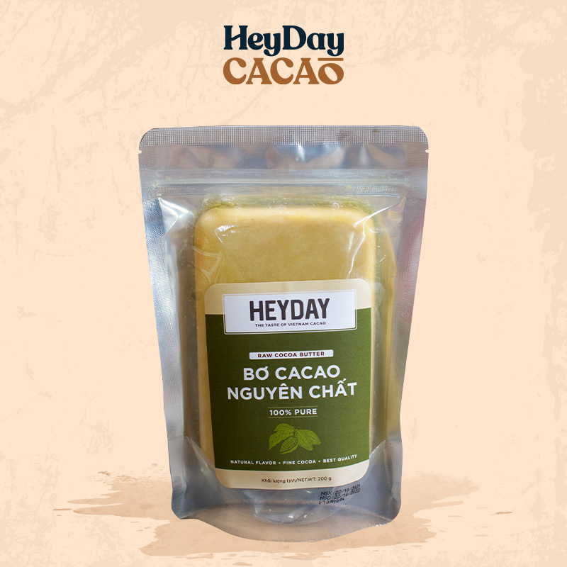 Bơ cacao nguyên chất Heyday - Raw cocoa butter - Túi 200g - Sử dụng làm bánh, mỹ phẩm hoặc chocolate