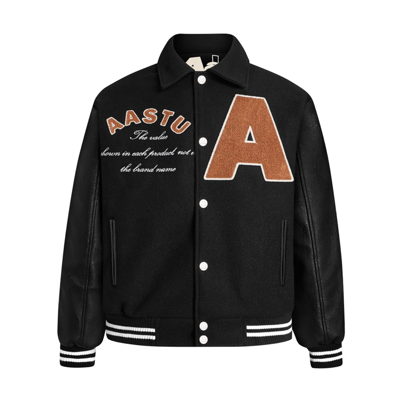 ÁO VARSITY LOGO VÒNG TRÒN CHỮ KÍ // SIGNATURE CIRCLE LOGO VARSITY // BLACK AASTU // AASTUDIO