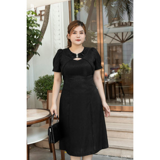Đầm cổ tròn cutout ngực đính cúc đá BIGSIZE (55kg đến 95kg) - 23SD44 - [BUstu Bigsize]