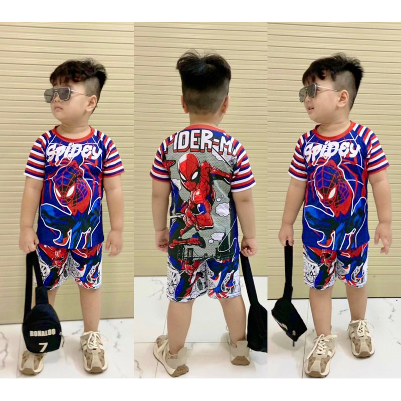 Bộ thun lạnh bé trai hình in hai mặt cá tính size 23-40kg