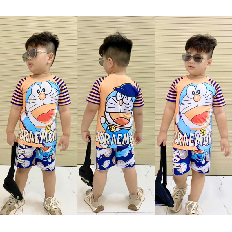 Bộ thun lạnh bé trai hình in hai mặt cá tính size 23-40kg