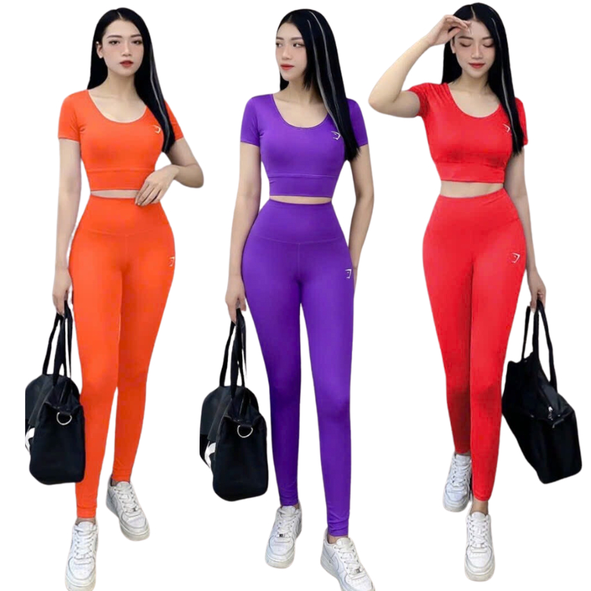 Set bộ tập gym, yoga, erobic nữ quần dài áo croptop chất liệu co giãn 4 chiều thấm hút tốt kèm tặng mút