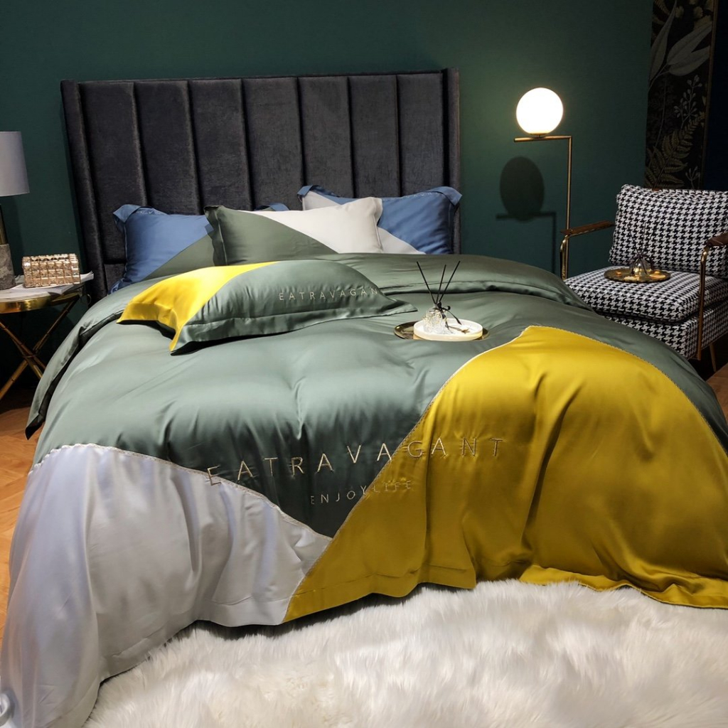 Bộ chăn ga cao cấp 100%Tencel 100s, Phối 3 màu Eatravagant siêu sang, xịn, mát, mịn