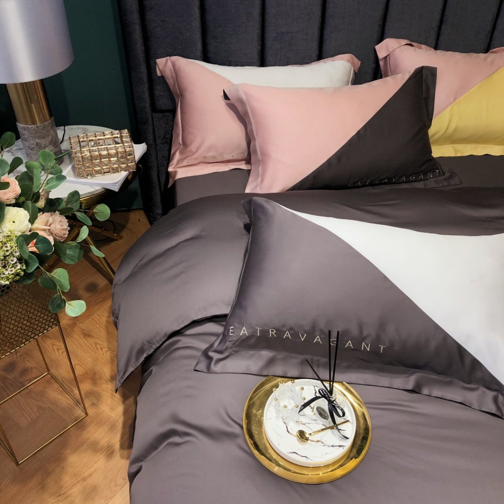 Bộ chăn ga cao cấp 100%Tencel 100s, Phối 3 màu Eatravagant siêu sang, xịn, mát, mịn