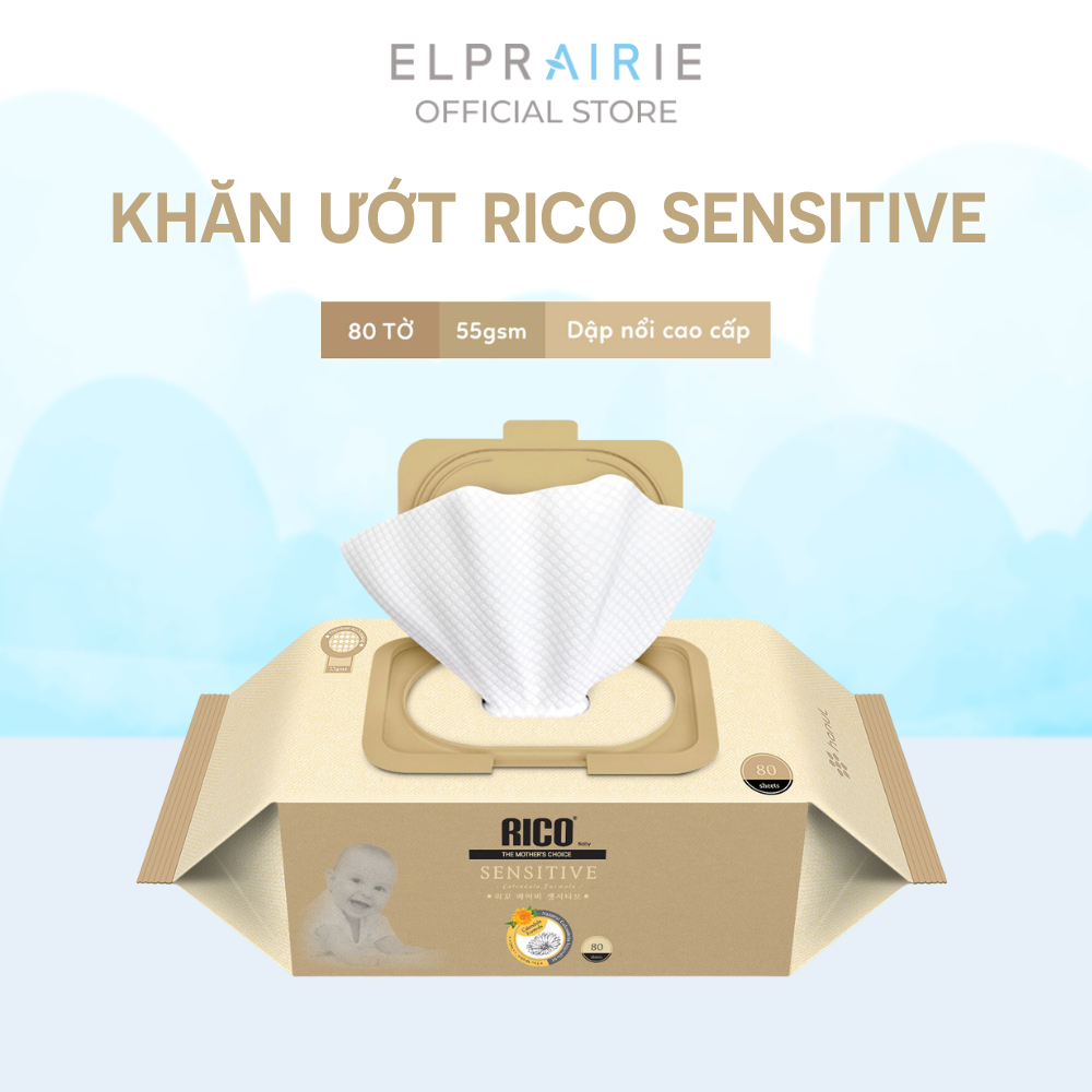 Khăn Ướt Cho Mẹ Và Bé RICO BABY Sensitive An Toàn Lành Tính, Thành Phần Tự Nhiên, Phù Hợp Với Da Nhạy Cảm, Bịch 80 Tờ