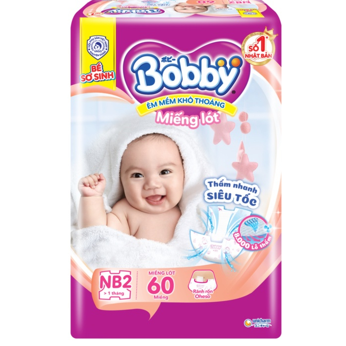 Tã Miếng lót sơ sinh Bobby Newborn 2-60 miếng