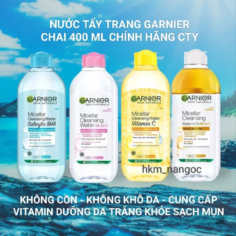 400ml - Nước tẩy trang Garnier vitamin C / Garnier micellar cleansing / Garnier