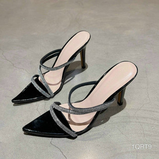 Dép nữ cao gót mũi nhọn 3 quai đá chéo gót nhọn 9cm