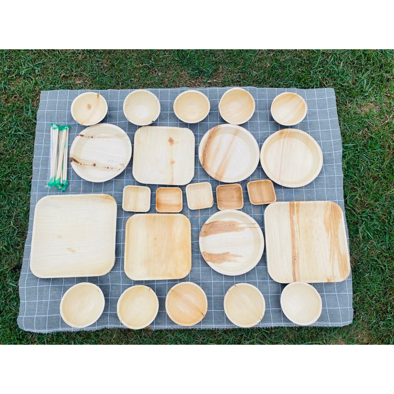 Set Friend 8-10 người - Chén đĩa mo cau dùng cho tea break/camping, dùng 1 lần, tiện lợi, thân thiện môi trường