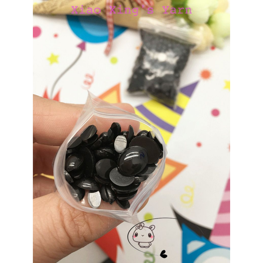Túi 100 mắt thú dán gấu bông đủ size màu đen đan móc len thủ công | Xiaoxingyarn