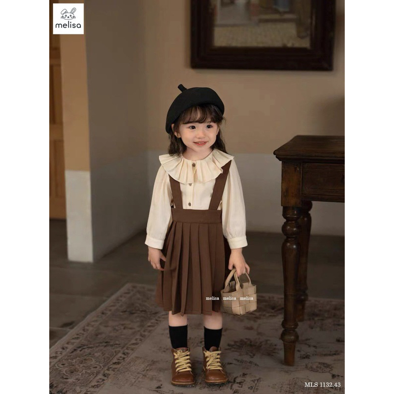 Set Melisa áo sơ mi chân váy yếm bé gái siêu đẹp