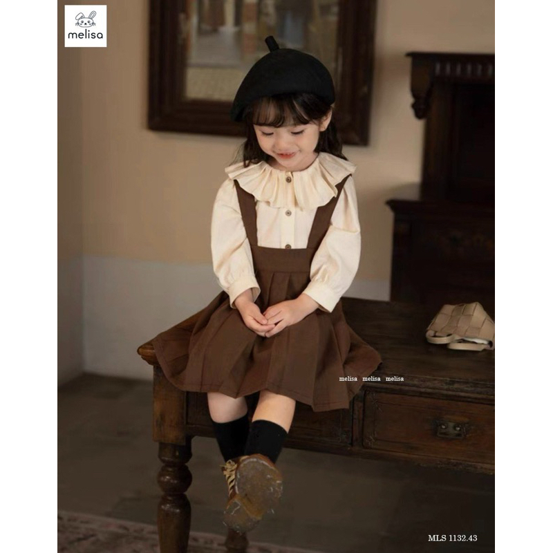 Set Melisa áo sơ mi chân váy yếm bé gái siêu đẹp
