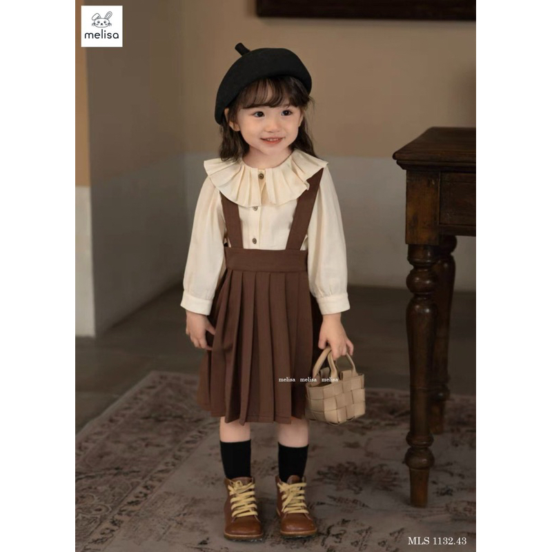 Set Melisa áo sơ mi chân váy yếm bé gái siêu đẹp