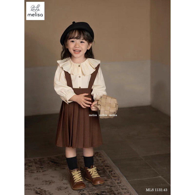 Set Melisa áo sơ mi chân váy yếm bé gái siêu đẹp