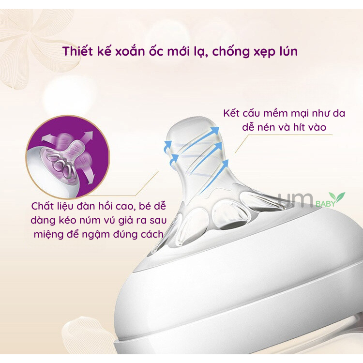 Bình sữa thủy tinh tự nhiên cổ rộng PHILIPS AVENT hình voi con màu hồng 120ml /4oz