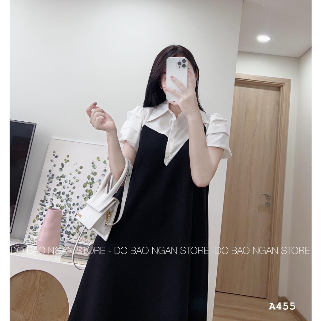 Đầm bầu công sở , váy bầu thiết kế cổ sở mi phối 2 màu đen trắng thanh lịch nhã nhặn phù hợp đi công việc dự tiệc