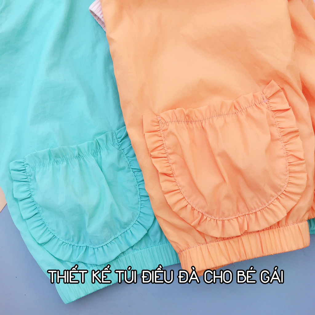 Áo khoác mỏng thu đông có bèo cho bé gái chống gió 2 lớp có mũ trùm đầu,áo khoác gió cho bé gái 10-24kg