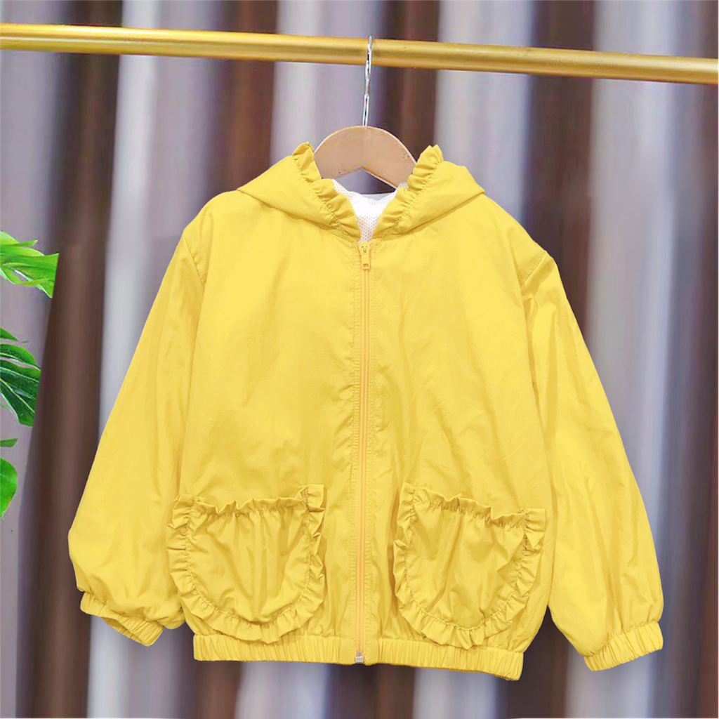 Áo khoác mỏng thu đông có bèo cho bé gái chống gió 2 lớp có mũ trùm đầu,áo khoác gió cho bé gái 10-24kg