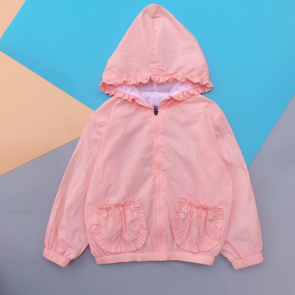 Áo khoác mỏng thu đông có bèo cho bé gái chống gió 2 lớp có mũ trùm đầu,áo khoác gió cho bé gái 10-24kg