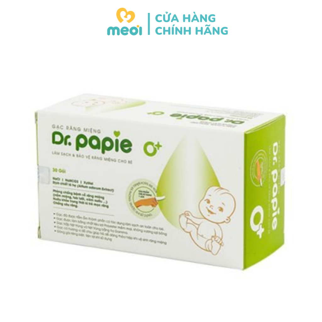 Gạc Rơ Lưỡi Dr.Papie vệ sinh răng miệng cho bé, Hộp 30 miếng