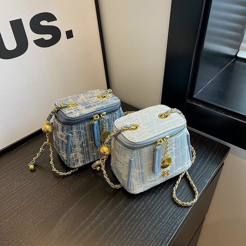 Ielgy Túi Đeo Chéo denim Họa Tiết Kẻ Sọc Màu Xanh Dương Phong Cách Phương Tây Thời Trang Cho Nữ 2023