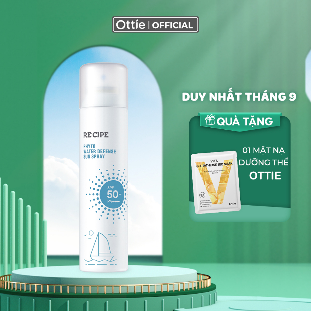 Xịt Chống Nắng RECIPE SPF50+ PA++++ Chống Nắng, Không Trôi Recipe Phyto Water Defense Sun Spray 180ml