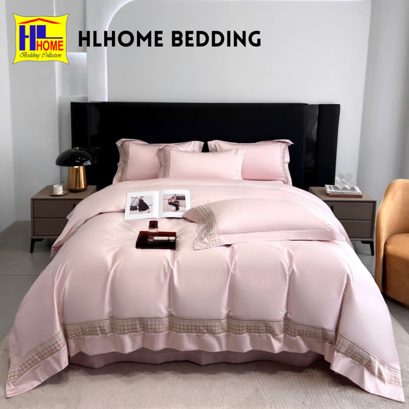 Bộ chăn ga lụa silk viền vạt chăn