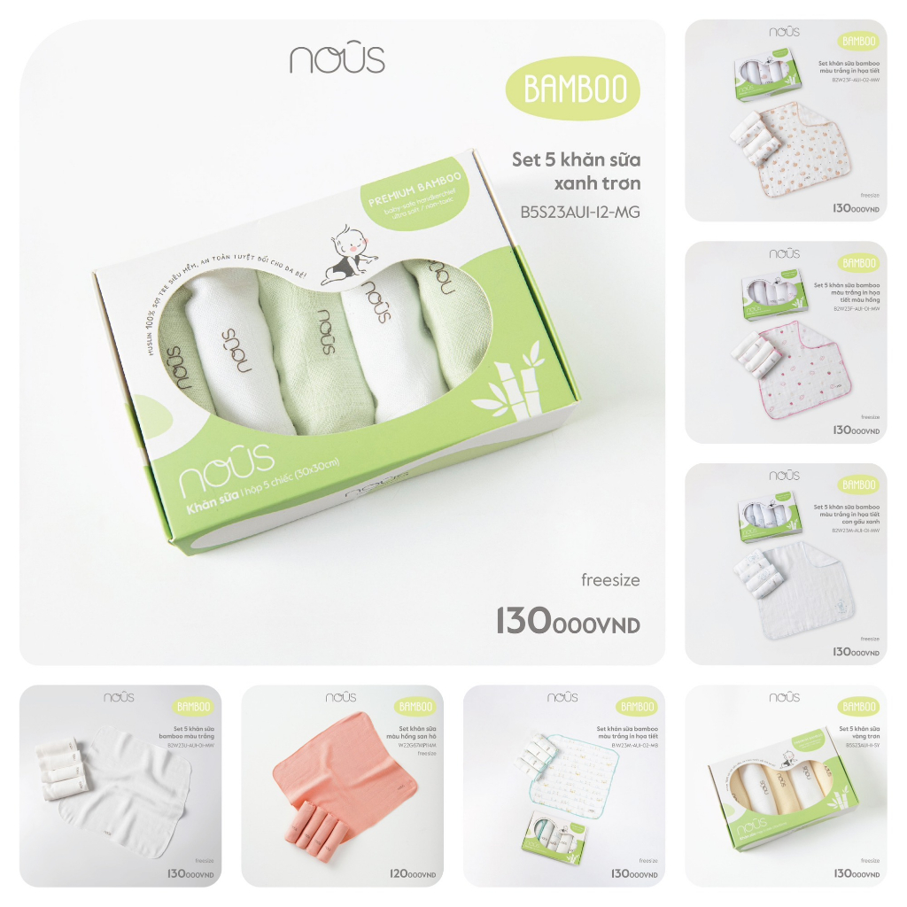Khăn sữa Nous Bamboo set5 (30cmx30cm)