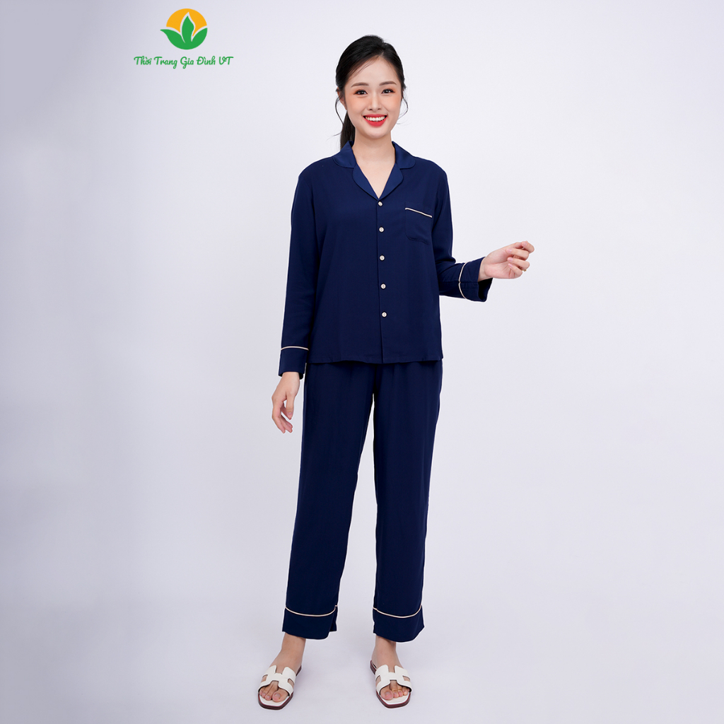 Đồ bộ Pijama lanh nữ cao cấp thời trang Việt Thắng quần dài, áo cộc tay  - B30.2305