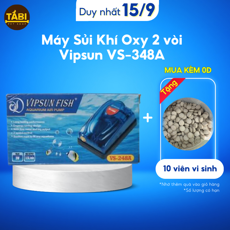 Máy Sủi Khí Oxy 2 vòi Vipsun VS-348A - Cho Hồ Cá, Bể Cá Cao Cấp [348A]