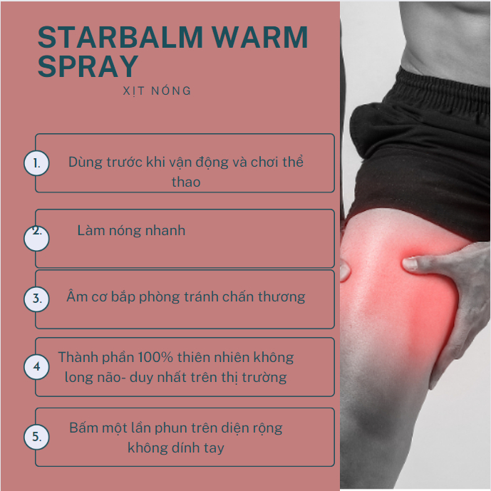 Chai xịt nóng Starbalm Warm Spray giúp tăng tuần hoàn máu qua các cơ (150ml)