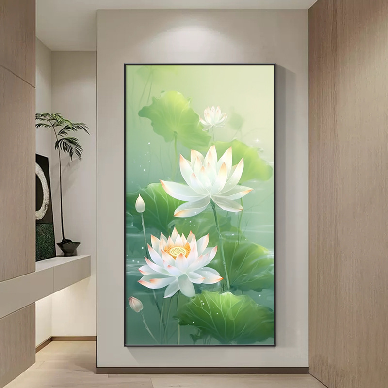 Tranh canvas hoa sen treo tường khổ dọc trang trí phòng khách ngủ nhà hàng quán chay spa decor nhiều mẫu đã có khung