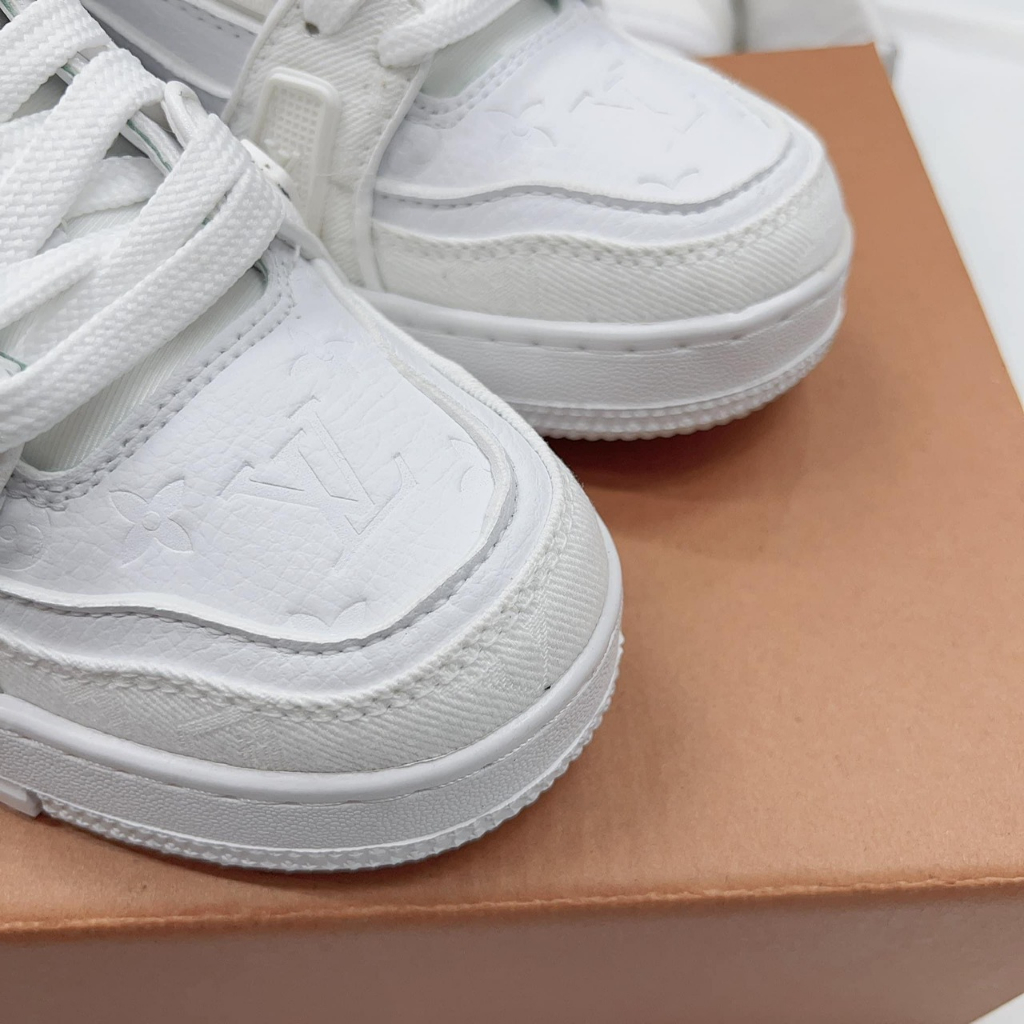 Giày Louis Vuitton LV Trainer Full Trắng, Giày LV Đủ Size Nam Nữ Siêu Chất Tặng Kèm Tất