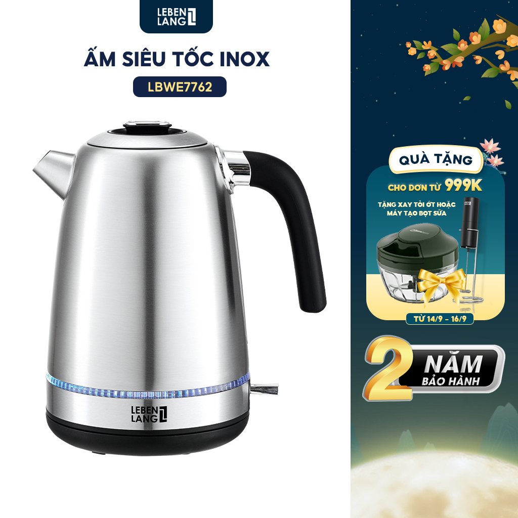 Ấm siêu tốc LEBENLANG LBWE7762 bằng inox 1.7 lít, công suất 2200W, bảo hành 2 năm - hàng chính hãng